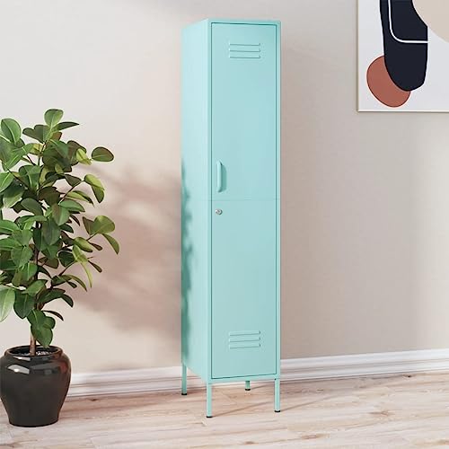 Qnhdfrt Schließfachschrank Metall Minzgrün 35x46x180 cm mit 4 Böden Schloss Höhenverstellbar Moderner Aufbewahrungsschrank für Haushalt Büro Garten von Qnhdfrt