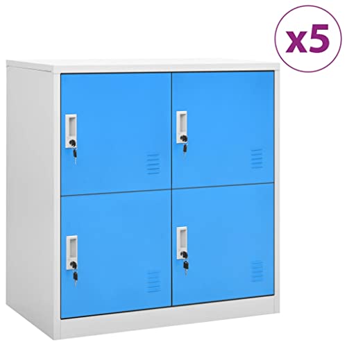 Qnhdfrt Schließfachschrank Set 5 STK. Spind Organizer Stahlschrank Hellgrau Blau 90x45x92,5cm Aufbewahrungsschrank mit Schlössern für Schule Büro Garten von Qnhdfrt