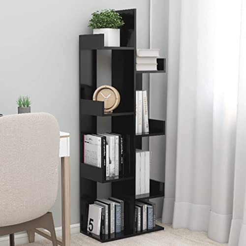 Qnhdfrt Schmal Bücherregal Hochschrank Schwarz 48x25,5x140 cm Holzwerkstoff mit 8 Fächern Stabiles Regal für Wohnzimmer Schlafzimmer Büro von Qnhdfrt