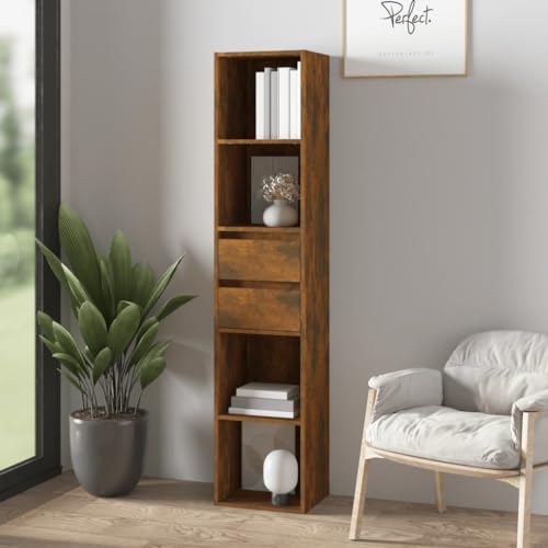 Qnhdfrt Schmal Hoch Regal Bücherregal in Räuchereiche aus Holzwerkstoff 36x30x171 cm mit 4 offenen Fächern und 2 Schubladen Modernes Design für Wohnzimmer Küche Badezimmer Aufbewahrung Qnhdfrt Schmal Hoch Regal Bücherregal in Räuchereiche aus Holzwerkstoff 36x30x171 cm mit 4 offenen Fächern und 2 Schubladen Modernes Design für Wohnzimmer Küche Badezimmer Aufbewahrung von Qnhdfrt