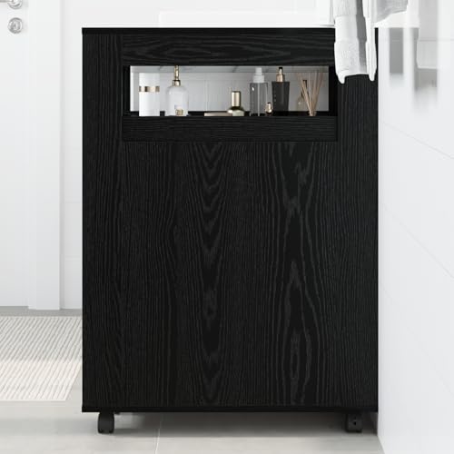 Qnhdfrt Schmaler Aufbewahrungsschrank mit Rädern Schwarz Matt Verstellbare Regale aus Holz Spanplatte für Badezimmer Büro Wohnzimmer Kompakt und Mobil Qnhdfrt Schmaler Aufbewahrungsschrank mit Rädern Schwarz Matt Verstellbare Regale aus Holz Spanplatte für Badezimmer Büro Wohnzimmer Kompakt und Mobil von Qnhdfrt