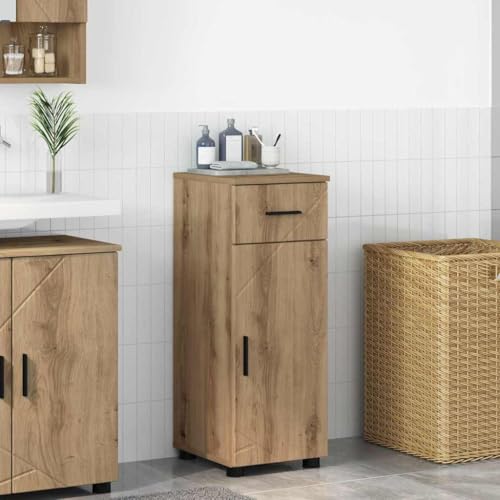 Qnhdfrt Schmaler Badezimmer-Schrank 30 x 35 x 80 cm Eiche handwerklich Holzwerkstoff mit Schublade und scharnierter Tür Modernes Design Stauraum für kleines Bad oder WC von Qnhdfrt