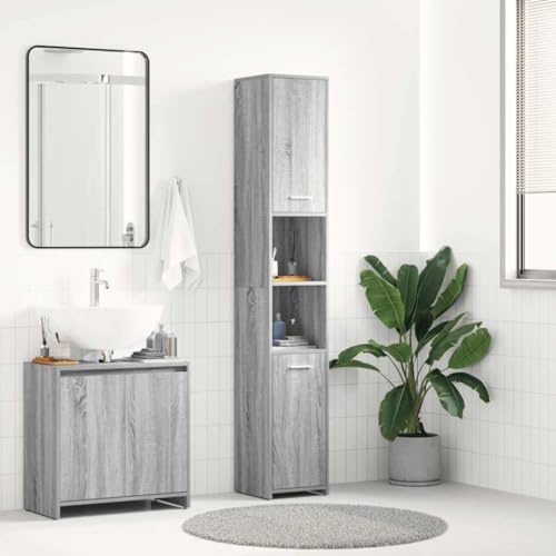 Qnhdfrt Schmaler Badezimmerschrank Grau Sonoma 30x30x183,5 cm Hochschrank aus Holzwerkstoff mit 6 Fächern und 2 Türen Platzsparendes Badmöbel Qnhdfrt Schmaler Badezimmerschrank Grau Sonoma 30x30x183,5 cm Hochschrank aus Holzwerkstoff mit 6 Fächern und 2 Türen Platzsparendes Badmöbel von Qnhdfrt