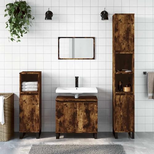 Qnhdfrt Schmaler Badezimmerschrank Klein Räuchereiche Holzwerkstoff mit Eisenfüßen 58x33x60 cm Großer Stauraum für Bad Qnhdfrt Schmaler Badezimmerschrank Klein Räuchereiche Holzwerkstoff mit Eisenfüßen 58x33x60 cm Großer Stauraum für Bad von Qnhdfrt