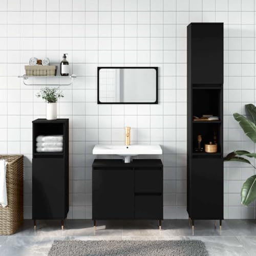 Qnhdfrt Schmaler Badezimmerschrank Schwarz 65x33x60 cm mit Schubladen und Eisenfüßen für Bad WC oder Flur Stauraum Lösung Industrielles Design von Qnhdfrt