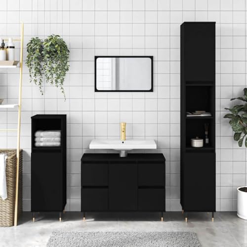 Qnhdfrt Schmaler Badezimmerschrank Schwarz 80x33x60 cm Holzwerkstoff Mit 4 Schubladen Industrielle Eisenfüße Für Bad WC Qnhdfrt Schmaler Badezimmerschrank Schwarz 80x33x60 cm Holzwerkstoff Mit 4 Schubladen Industrielle Eisenfüße Für Bad WC von Qnhdfrt