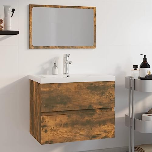 Qnhdfrt Schmaler Badezimmerschrank Set Badmöbel mit Waschbeckenunterschrank Spiegel und Einbaubecken Räuchereiche Holzwerkstoff 60 cm Breite viel Stauraum für Wandmontage im Badezimmer Qnhdfrt Schmaler Badezimmerschrank Set Badmöbel mit Waschbeckenunterschrank Spiegel und Einbaubecken Räuchereiche Holzwerkstoff 60 cm Breite viel Stauraum für Wandmontage im Badezimmer von Qnhdfrt