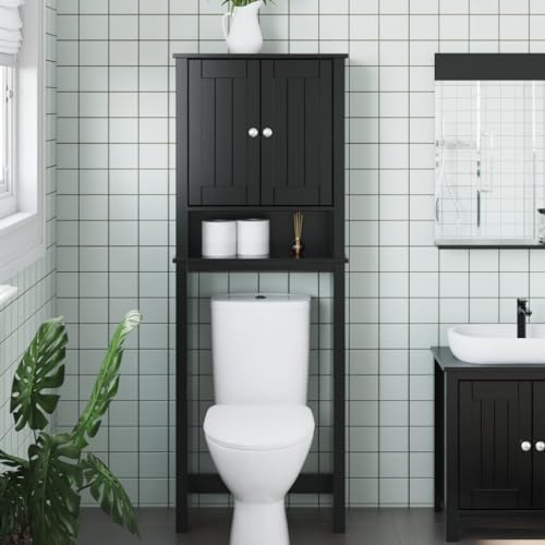 Qnhdfrt Schmaler Badezimmerschrank WC Regal Schwarz Massivholz 60x27x164.5 cm mit 3 Ablagen Platzsparend für Kleine Badezimmer Stauraum Qnhdfrt Schmaler Badezimmerschrank WC Regal Schwarz Massivholz 60x27x164.5 cm mit 3 Ablagen Platzsparend für Kleine Badezimmer Stauraum von Qnhdfrt
