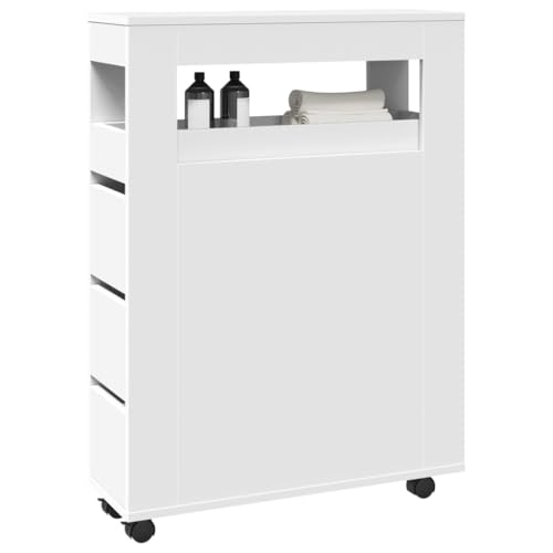 Qnhdfrt Schmaler Badezimmerschrank mit Rollen Weiß Holzwerkstoff Aufbewahrungsschrank für Bad Küche Wohnzimmer Qnhdfrt Schmaler Badezimmerschrank mit Rollen Weiß Holzwerkstoff Aufbewahrungsschrank für Bad Küche Wohnzimmer von Qnhdfrt