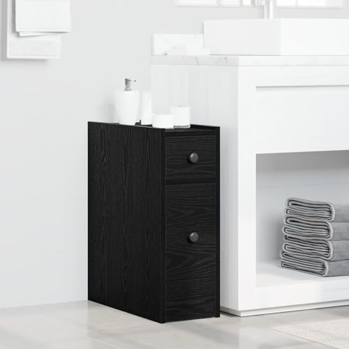 Qnhdfrt Schmaler Badezimmerschrank mit Rollen und 2 Schubladen Schwarzes Eichen-Laminat Kompakt Aufbewahrungsschrank für Badezimmer Büro Schlafzimmer Qnhdfrt Schmaler Badezimmerschrank mit Rollen und 2 Schubladen Schwarzes Eichen-Laminat Kompakt Aufbewahrungsschrank für Badezimmer Büro Schlafzimmer von Qnhdfrt