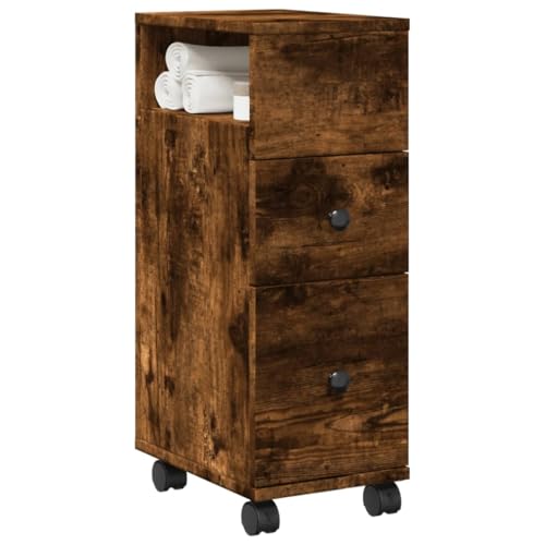 Qnhdfrt Schmaler Badschrank mit Rollen Räuchereiche Holzwerkstoff - Mobiler Aufbewahrungsschrank mit 2 Schubladen für Badezimmer Küche und Wohnzimmer Leicht Beweglich Qnhdfrt Schmaler Badschrank mit Rollen Räuchereiche Holzwerkstoff - Mobiler Aufbewahrungsschrank mit 2 Schubladen für Badezimmer Küche und Wohnzimmer Leicht Beweglich von Qnhdfrt