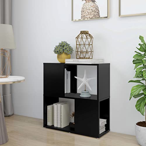 Qnhdfrt Schmaler Bücherregal Schrank Holzwerkstoff Schwarz 60x24x63 cm Modernes Design 2 Fächer Wohnzimmer Deko von Qnhdfrt