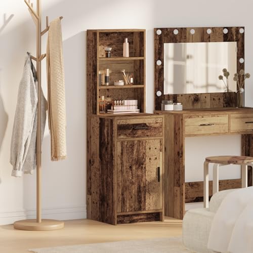Qnhdfrt Schmaler Highboard Sideboard Buffetschrank aus Massiv-Altholz 40x41x135 cm Braun Rustikaler Vintage Landhausstil mit Schublade und Regalen für Esszimmer Wohnzimmer Flur von Qnhdfrt