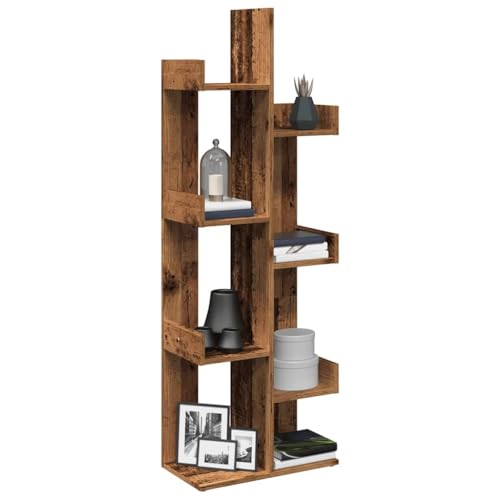 Qnhdfrt Schmaler Hoch Bücherregal Altholz-Optik aus Holzwerkstoff 48x25,5x140 cm mit 8 Fächern für Bücher Deko im Wohnzimmer Büro Robust und Langlebig von Qnhdfrt