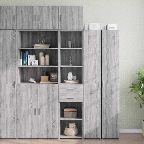 Qnhdfrt Schmaler Hochschrank Grau Sonoma 40x42,5x225 cm Holzwerkstoff Platzsparende Aufbewahrungslösung mit 8 Fächern für Flur, Küche, Wohnzimmer, Büro von Qnhdfrt