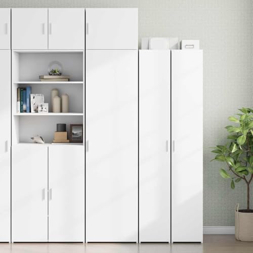 Qnhdfrt Schmaler Hochschrank Weiß 50x42,5x225 cm Holzwerkstoff Aufbewahrungsschrank für Wohnzimmer Küche Badezimmer Platzsparend mit 8 Fächern von Qnhdfrt