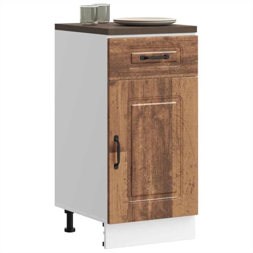 Qnhdfrt Schmaler Küchenunterschrank Kalmar Altholz-Optik aus Holzwerkstoff 40x46x81,5 cm mit Schublade und verstellbaren Füßen für platzsparende Aufbewahrung in Küche von Qnhdfrt