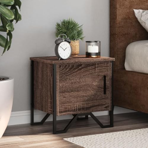Qnhdfrt Schmaler Nachttisch Braun Eichen-Optik mit 2 Schubladen Holzwerkstoff Metallbeine 40x30x40 cm für Schlafzimmer von Qnhdfrt