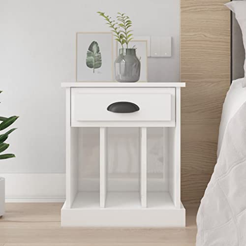 Qnhdfrt Schmaler Nachttisch Hochglanz-Weiß 43x36x50 cm Moderner Beistelltisch aus Holzwerkstoff mit Schublade und Fächern Elegantes Design Viel Stauraum für Schlafzimmer von Qnhdfrt
