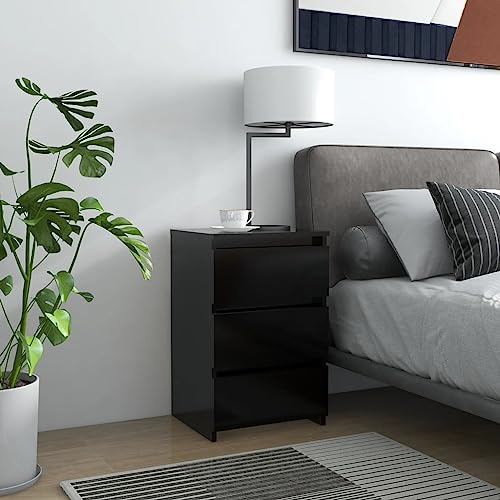 Qnhdfrt Schmaler Nachttisch Schwarz mit 3 Schubladen Holzwerkstoff 40x35x62,5 cm 2er Set Modernes Design Viel Stauraum für Schlafzimmer von Qnhdfrt