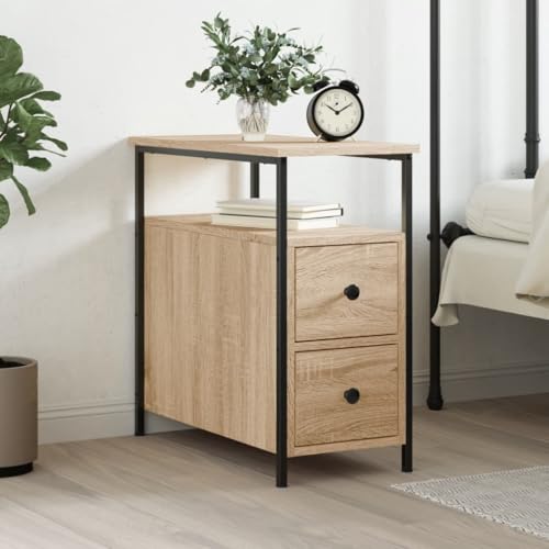 Qnhdfrt Schmaler Nachttisch Sonoma-Eiche 30x60x60 cm Holzwerkstoff mit Eisenrahmen, Verstellbare Beine, Viel Stauraum für Schlafzimmer und Wohnzimmer Möbel von Qnhdfrt
