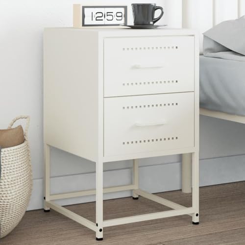 Qnhdfrt Schmaler Nachttisch Weiß aus Stahl 36x39x60,5 cm mit Schublade Industrie-Design für Schlafzimmer Wohnzimmer oder Büro als Beistelltisch von Qnhdfrt