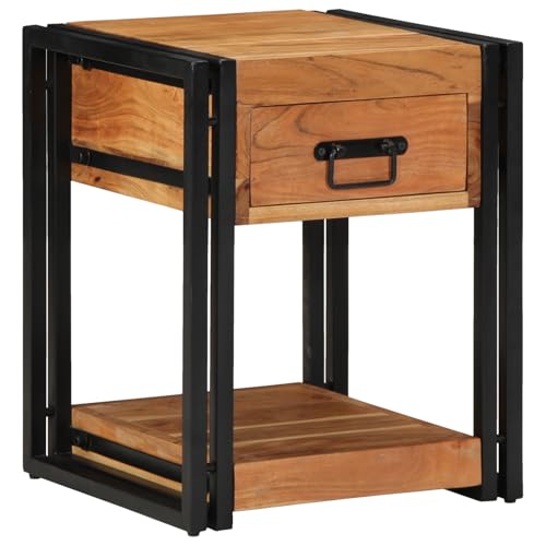Qnhdfrt Schmaler Nachttisch aus Massivholz Akazie 2er Set Braun Rechteckig 40x30x50 cm Mit Schublade und Regal Beistelltisch für Schlafzimmer Modernes Design von Qnhdfrt