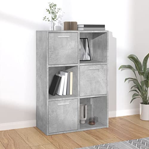 Qnhdfrt Schmaler Regalschrank Bücherregal Betongrau 60x29,5x90 cm aus Holzwerkstoff mit 6 Fächern (3 offen 3 mit Türen) für Aufbewahrung im Wohnzimmer Büro Kinderzimmer von Qnhdfrt