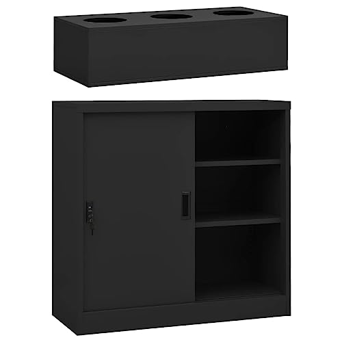 Qnhdfrt Schrank mit Schiebetüren und Pflanzkasten Anthrazit Stahl 90x40x113 cm für Aufbewahrung von DVDs Büchern Multimedia und Pflanzen im Garten Balkon oder Wohnzimmer Modernes Design Robust von Qnhdfrt