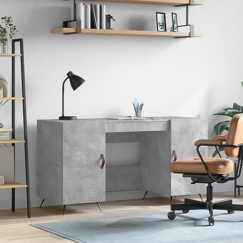 Qnhdfrt Schreibtisch Betongrau 140x50x75 cm mit Stauraum Holzwerkstoff Industriestil für kleines Büro Jugendzimmer von Qnhdfrt
