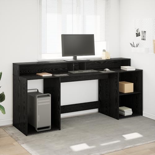 Qnhdfrt Schreibtisch Schwarz Eiche 200x55x91 cm mit LED-Beleuchtung für Heimbüro Gaming und Studium Moderner Computertisch aus Holzwerkstoff Qnhdfrt Schreibtisch Schwarz Eiche 200x55x91 cm mit LED-Beleuchtung für Heimbüro Gaming und Studium Moderner Computertisch aus Holzwerkstoff von Qnhdfrt