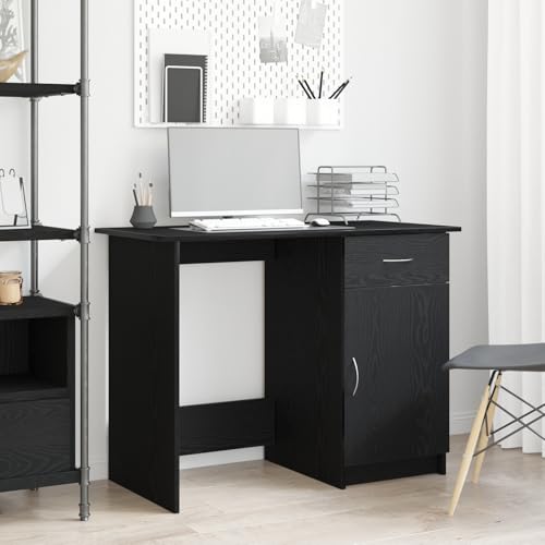 Qnhdfrt Schreibtisch Schwarz Eiche Optik 100x50x76 cm Holzwerkstoff Moderner Bürocomputertisch mit Schublade Funktionaler Stauraum Robuste Bauweise für Homeoffice Arbeitszimmer von Qnhdfrt