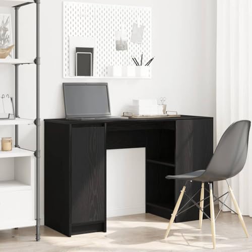 Qnhdfrt Schreibtisch Schwarz Eichen-Optik 120x42x76 cm aus Holzwerkstoff mit vielseitigem Stauraum und Stabiler Tischplatte für Büro Homeoffice und Wohnbereich von Qnhdfrt
