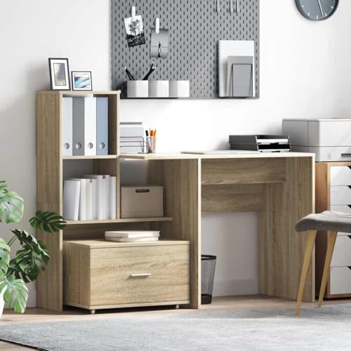 Qnhdfrt Schreibtisch Sonoma Eiche 131,5x50x106,5 cm aus Holzwerkstoff mit Regal & Schublade, Modernes Design & Höhenverstellbarer Bücherboden, Gaming- & PC-Arbeitstisch für Wohnzimmer & Jugendzimmer Qnhdfrt Schreibtisch Sonoma Eiche 131,5x50x106,5 cm aus Holzwerkstoff mit Regal & Schublade, Modernes Design & Höhenverstellbarer Bücherboden, Gaming- & PC-Arbeitstisch für Wohnzimmer & Jugendzimmer von Qnhdfrt