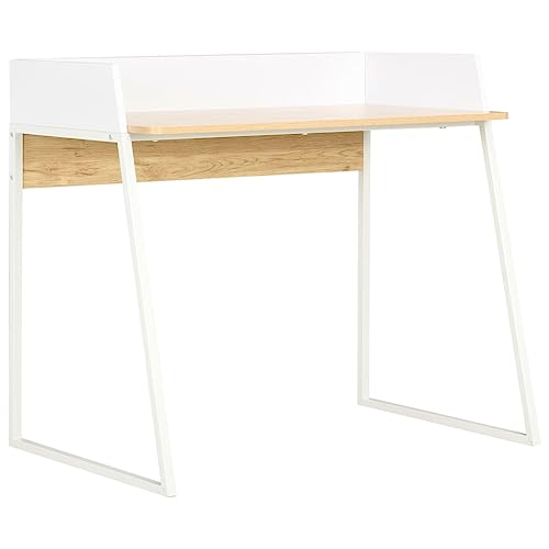 Qnhdfrt Schreibtisch Weiß Eiche 90x60x88 cm Moderner Computer Desk mit Erhöhter Wand für Büro und Homeoffice Funktionales Design von Qnhdfrt