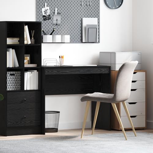 Qnhdfrt Schreibtisch aus Holzwerkstoff mit Schublade Matt Schwarz 90x40x76 cm Rechteckig Moderner Büroschreibtisch für Homeoffice Jugendzimmer und kleine Räume von Qnhdfrt
