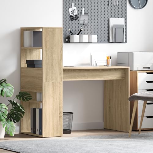 Qnhdfrt Schreibtisch mit 3 Fächern Sonoma Eiche 113x54x120 cm Künstliche Spanplatte Modernes Design für Büro und Homeoffice von Qnhdfrt
