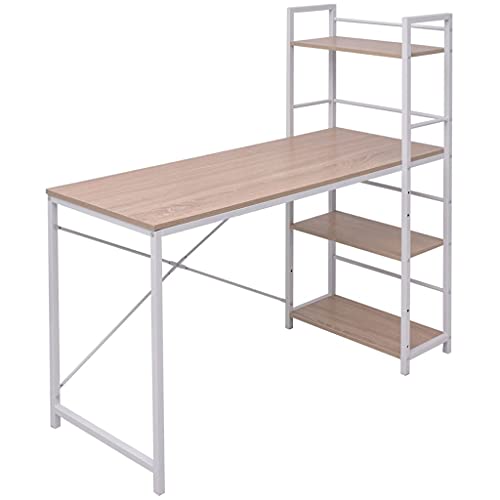 Qnhdfrt Schreibtisch mit Bücherregal 4 Böden Eichefarben 120x52x120 cm Arbeitsplatz Computer Platzsparend Homeoffice von Qnhdfrt