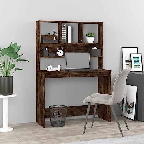 Qnhdfrt Schreibtisch mit Regal Räuchereiche Holzwerkstoff 102x45x148 cm Kompakter Computertisch mit Stauraum für Büro Homeoffice und Jugendzimmer Robust Platzsparend von Qnhdfrt