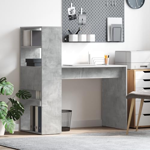 Qnhdfrt Schreibtisch mit Stauraum Beton Grau 113x54x120 cm Holzwerkstoff für Homeoffice und Lernbereich Geräumige Arbeitsfläche Modernes Design von Qnhdfrt