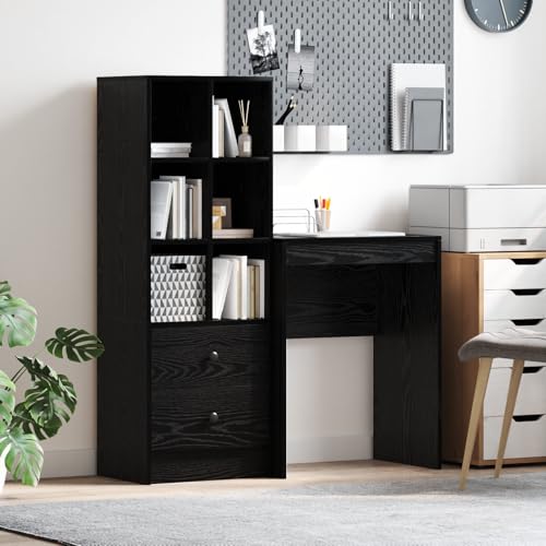 Qnhdfrt Schreibtisch mit Stauraum Büromöbel Schwarz Eichenholz Home Office Arbeitsplatz Kompakt mit Schubladen und Regalen Qnhdfrt Schreibtisch mit Stauraum Büromöbel Schwarz Eichenholz Home Office Arbeitsplatz Kompakt mit Schubladen und Regalen von Qnhdfrt