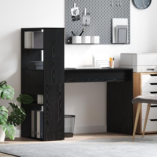 Qnhdfrt Schreibtisch mit Stauraum Computertisch Büroschreibtisch Schwarz Eiche Holzwerkstoff 113x54x120 cm Modernes Design für Heimbüro Lernbereich Erwachsene von Qnhdfrt