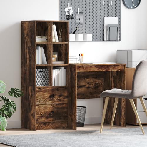 Qnhdfrt Schreibtisch mit Stauraum Geräucherte Eiche Holz Spanplatte Braun Rechteckig Modern für Home Office Arbeitsplatz Qnhdfrt Schreibtisch mit Stauraum Geräucherte Eiche Holz Spanplatte Braun Rechteckig Modern für Home Office Arbeitsplatz von Qnhdfrt