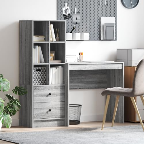 Qnhdfrt Schreibtisch mit Stauraum Grau Sonoma MDF Modernes Design Büro Heimbüro Kompakt Qnhdfrt Schreibtisch mit Stauraum Grau Sonoma MDF Modernes Design Büro Heimbüro Kompakt von Qnhdfrt