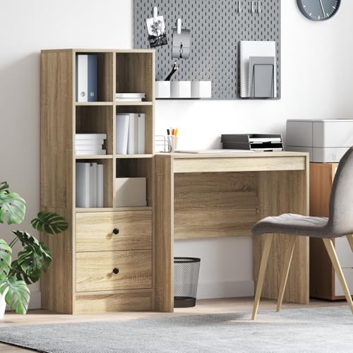 Qnhdfrt Schreibtisch mit Stauraum Sonoma-Eiche Holzwerkstoff Braun Rechteckig Matt für Heimbüro Büro oder Zuhause mit kratzfester Oberfläche und praktischem Design von Qnhdfrt