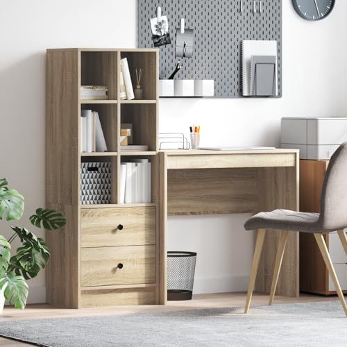Qnhdfrt Schreibtisch mit Stauraum Sonoma Eiche Holzwerkstoff Kompakt Büro Arbeitstisch Home Office von Qnhdfrt