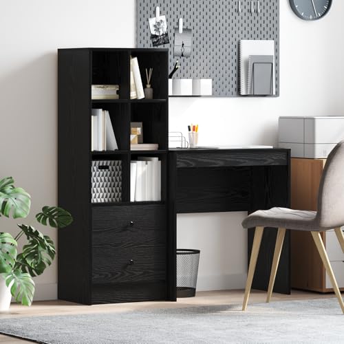 Qnhdfrt Schreibtisch mit Stauraum aus schwarzem Eichenholz Holzwerkstoff Moderner Büro Schreibtisch mit Fächern und Schubladen für Homeoffice Arbeitszimmer Qnhdfrt Schreibtisch mit Stauraum aus schwarzem Eichenholz Holzwerkstoff Moderner Büro Schreibtisch mit Fächern und Schubladen für Homeoffice Arbeitszimmer von Qnhdfrt