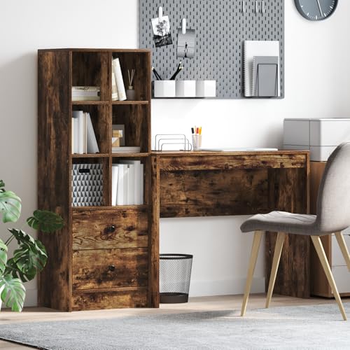 Qnhdfrt Schreibtisch mit Stauraum in Geräucherter Eiche Holzwerkstoff Braun Rechteckig Kompakt für Homeoffice Büro und kleine Räume mit vielen Schubladen und Fächern Qnhdfrt Schreibtisch mit Stauraum in Geräucherter Eiche Holzwerkstoff Braun Rechteckig Kompakt für Homeoffice Büro und kleine Räume mit vielen Schubladen und Fächern von Qnhdfrt