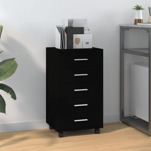 Qnhdfrt Schubladenschrank mit Rollen 5 Schubladen Schwarz Aufbewahrungsschrank Organizer Holzwerkstoff Kompakt 33x38x63 cm für Büro Homeoffice Qnhdfrt Schubladenschrank mit Rollen 5 Schubladen Schwarz Aufbewahrungsschrank Organizer Holzwerkstoff Kompakt 33x38x63 cm für Büro Homeoffice von Qnhdfrt