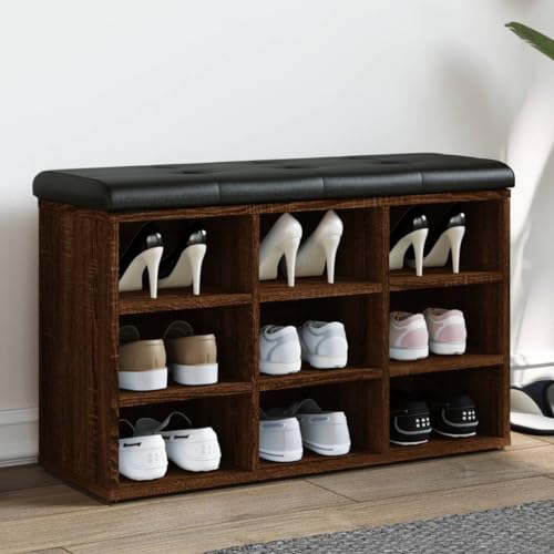 Qnhdfrt Schuhbank Braun Eichen-Optik 82x32x50 cm mit Sitzkissen aus Kunstleder Robuste Holzwerkstoff Bank mit Stauraum für Flur Wohnzimmer oder Schlafzimmer Qnhdfrt Schuhbank Braun Eichen-Optik 82x32x50 cm mit Sitzkissen aus Kunstleder Robuste Holzwerkstoff Bank mit Stauraum für Flur Wohnzimmer oder Schlafzimmer von Qnhdfrt